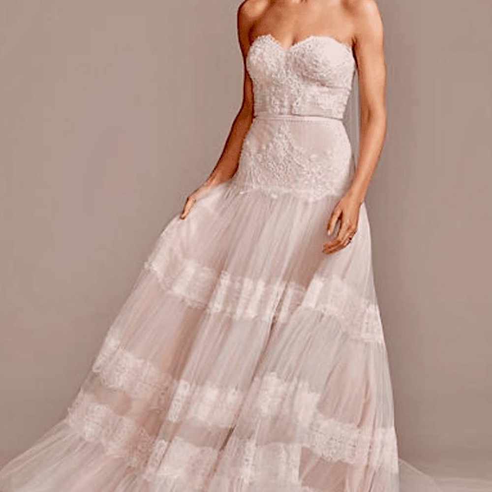Melissa Sweet Strapless Lace Wedding Dress - White and Cream
